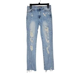 Judy Blue Jeans Womens 5/27 Boyfriend Fit Light Wash Distressed Raw Hem Faded